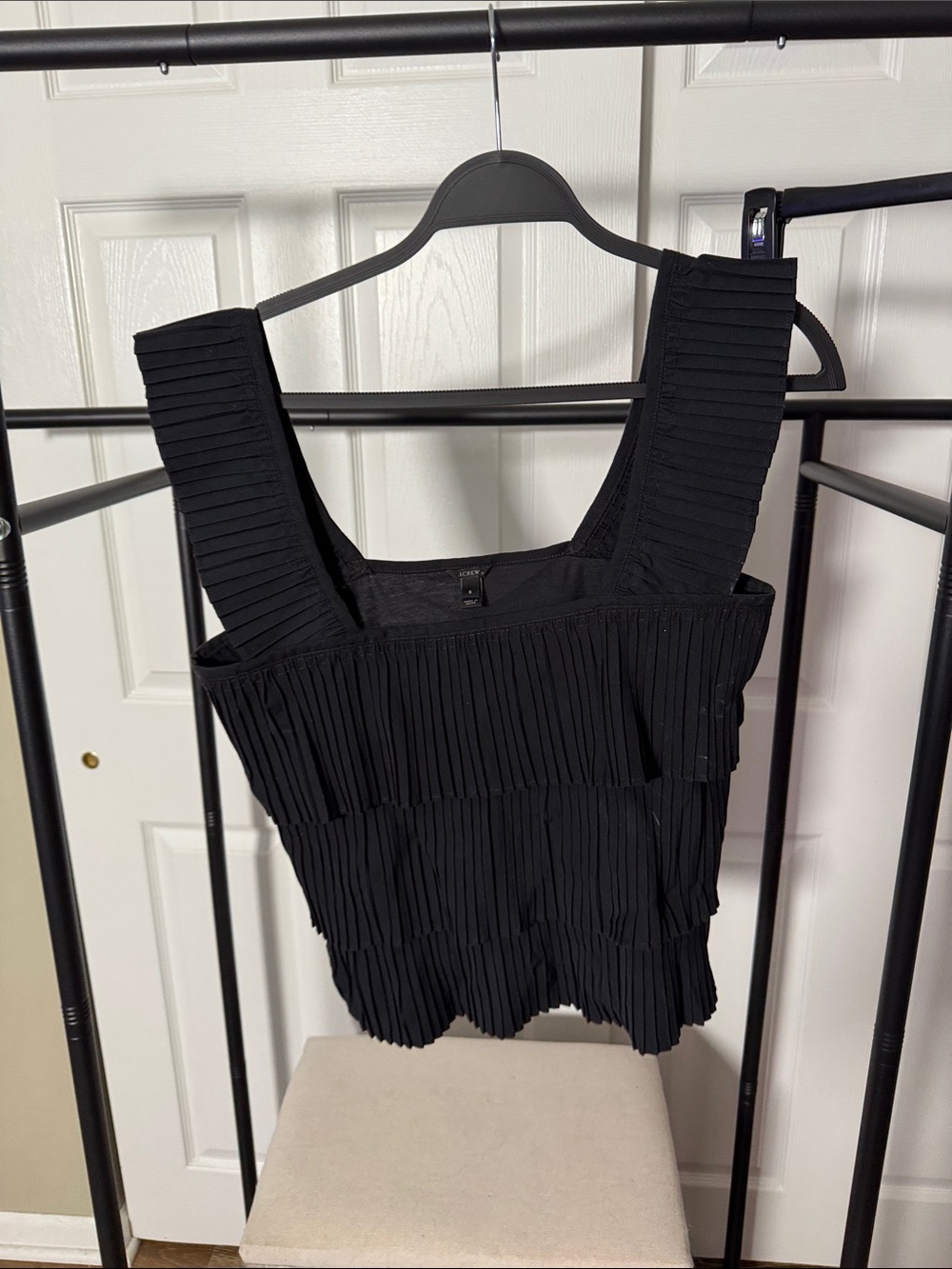 J. Crew Black Pleated Square-Neck Tank